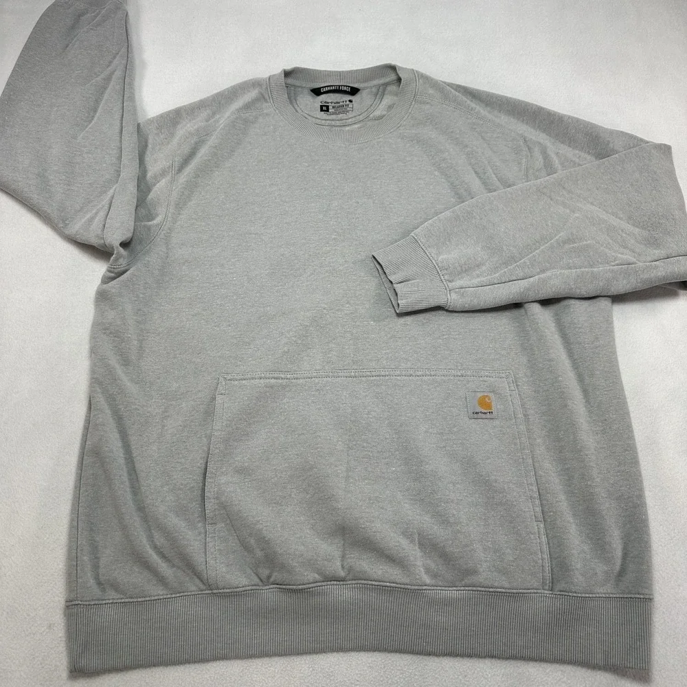 Carhartt Force Sweatshirt Mens XL Gray Crewneck Fleece Kangaroo Pocket Relaxed